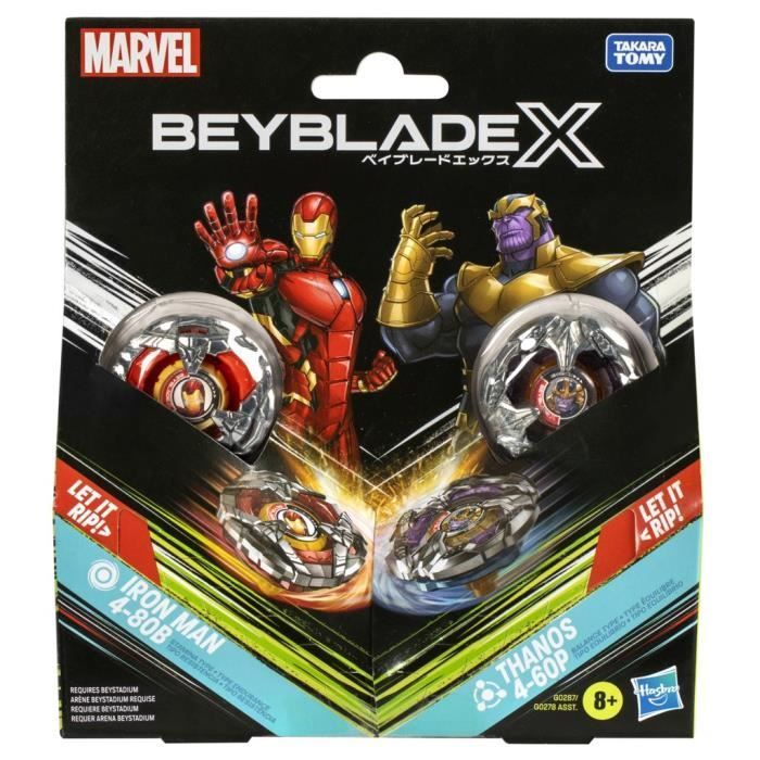 Beyblade X Multipack Spinning Top Iron Man 4-80B vs. Thanos 4-60B, Marvel, Ages 8+