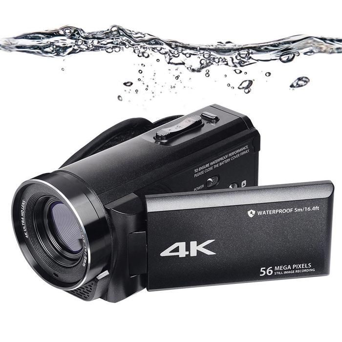 Videocámara digital, resolución 4K, resolución de 56 MP, pantalla HD de 3 pulgadas, resistente al agua, zoom de 18x, portátil, color negro.