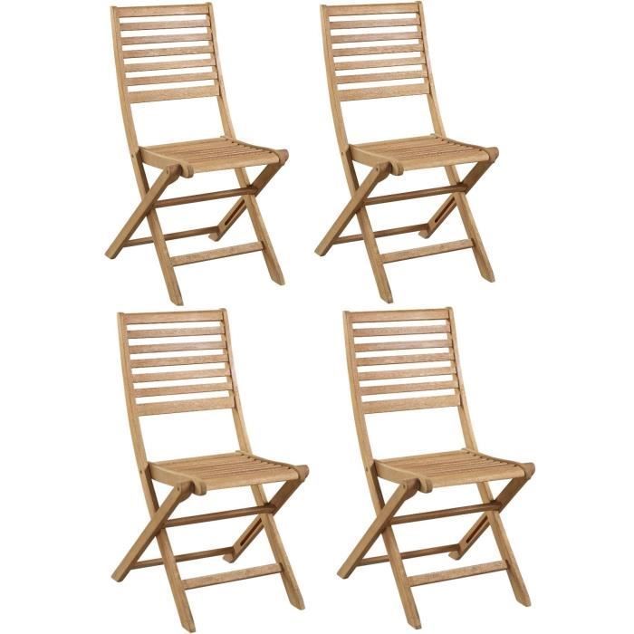 Juego de 4 sillas plegables de jardín - EDEN - Madera de eucalipto con certificación FSC - 57,5 x 46,5 x 90 cm