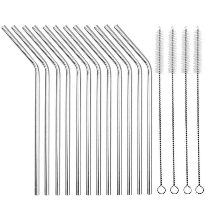 Cannucce riutilizzabili - SODIAL - 12 pezzi - Acciaio inossidabile - Curve - Per bicchieri termici da 20 oz