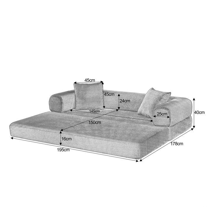 DRIPEX Canapé-lit Pliant 2 EN 1 en velours côtelé Beige,Canapé lit modulable compressible 2 places pour le saon,chambre,L195cm