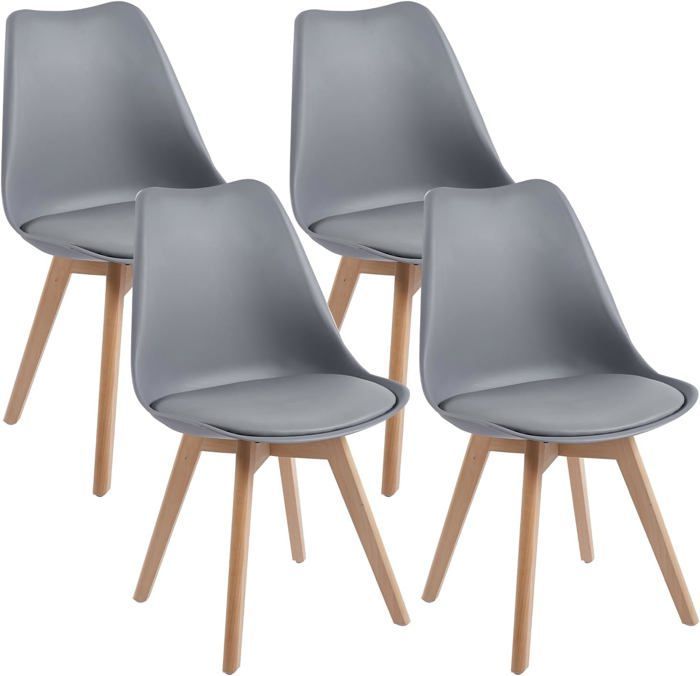 DEWINNER Chaises de Salle à Manger Catherina, Chaise de Bureau rétro, Assise rembourrée en hêtre Massif (Gris, Lot de 4)