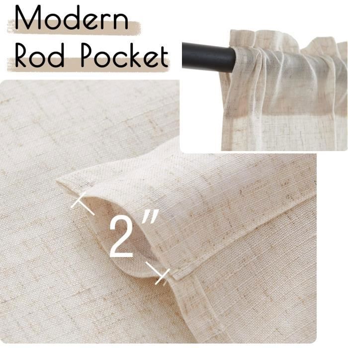 Set of 2 translucent linen curtains in original color, 65 x 90 cm, suitable for kitchen, living room, bar