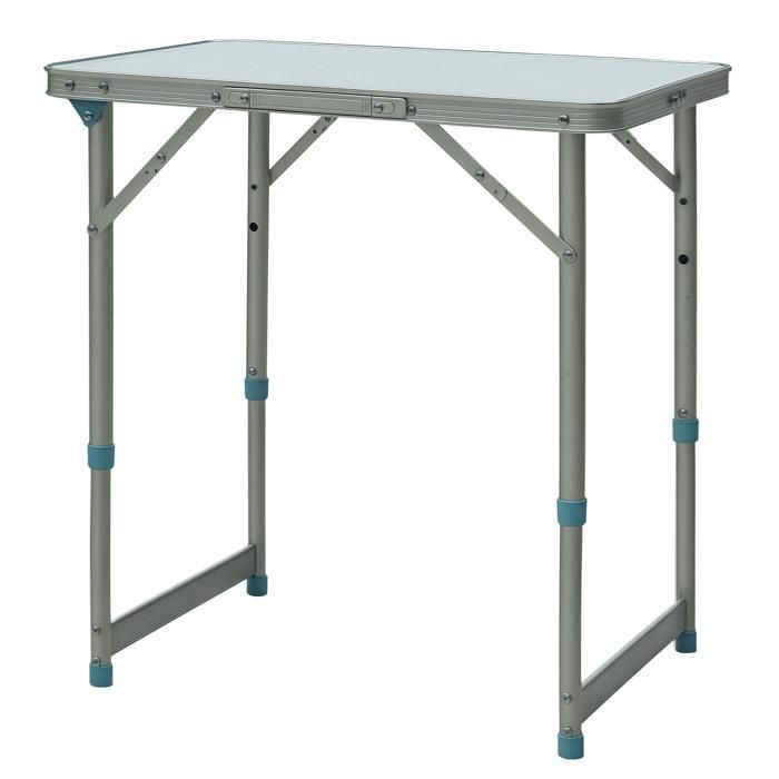 Mesa plegable Outsunny - ideal para camping, jardín o patio, altura regulable y que ahorra espacio - fabricada en aluminio y MDF - color blanco.