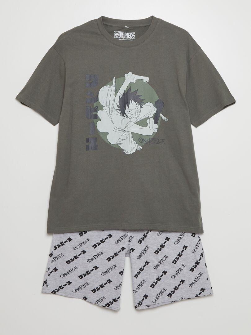 Pijama curto de uma peça - 2 peças - Cáqui