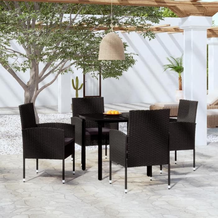 Conjunto de comedor de jardín - vidaXL - 5 piezas - Negro - Resina de mimbre - Mesa 80x80x74 cm - Silla 52x56x88 cm