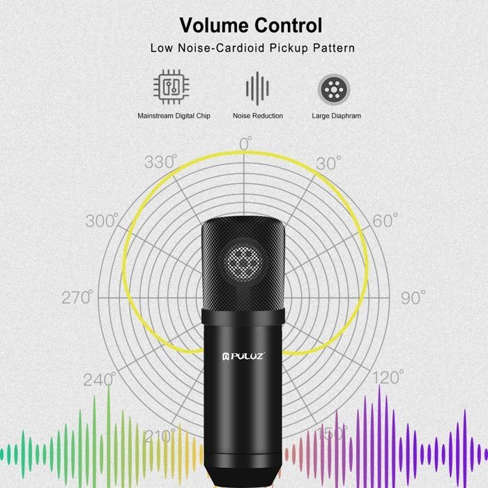 Microphone studio à condensateur kit complet avec bras suspension carte son USB noir