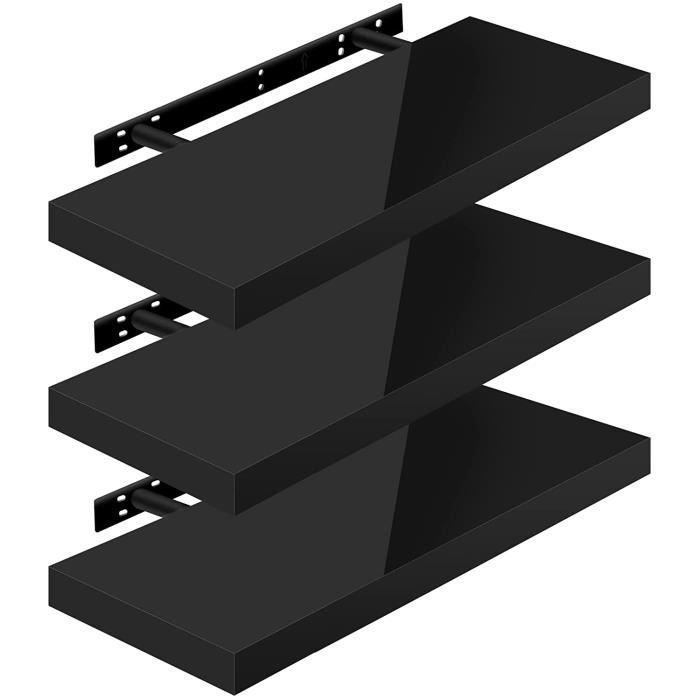 WOLTU 3 x Estante de pared, Estante de pared de panel de madera, Estante flotante, Librería, 60x22.9x3.8cm, Negro RG9478sz-3