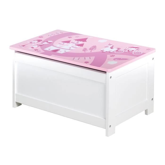 Coffre à Jouets - ROBA - Krone - Banc de Rangement Multifonctionnel - Fermeture Douce - Blanc / Rose