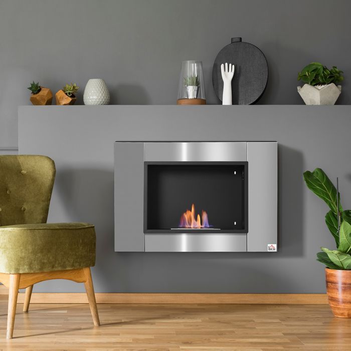 HOMCOM - Chimenea de bioetanol - Metal - 80x14x54cm - Gris