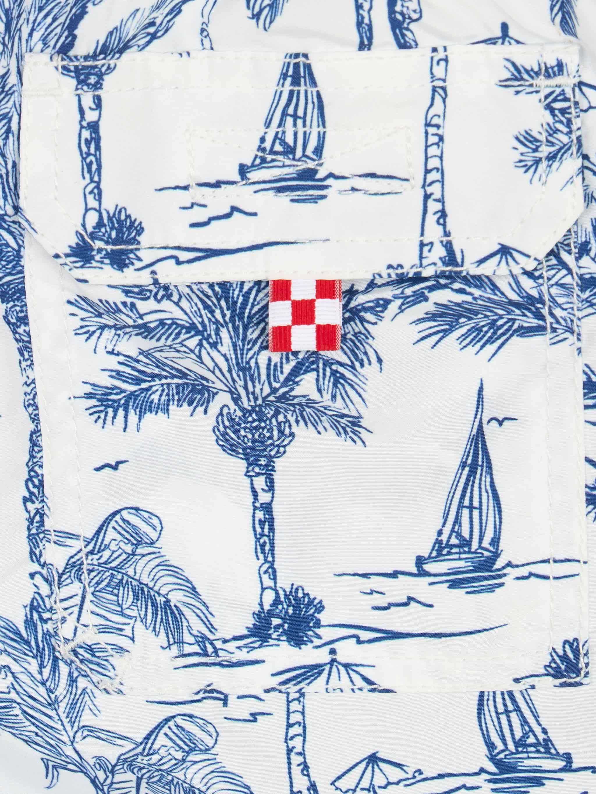 Middellange denim zwembroek voor jongens met toi-print