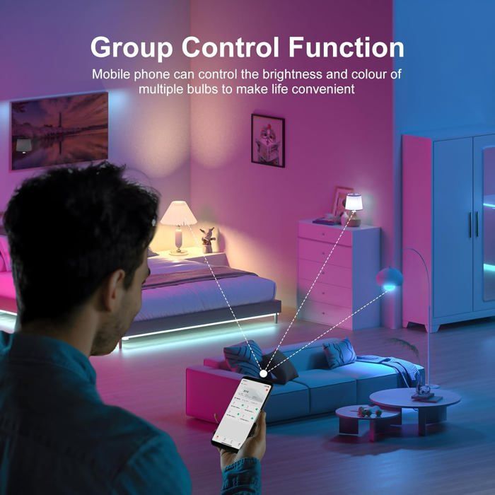 E27 bayonet smart bulb, 9W dimmable LED bulb (white and color), no hub required