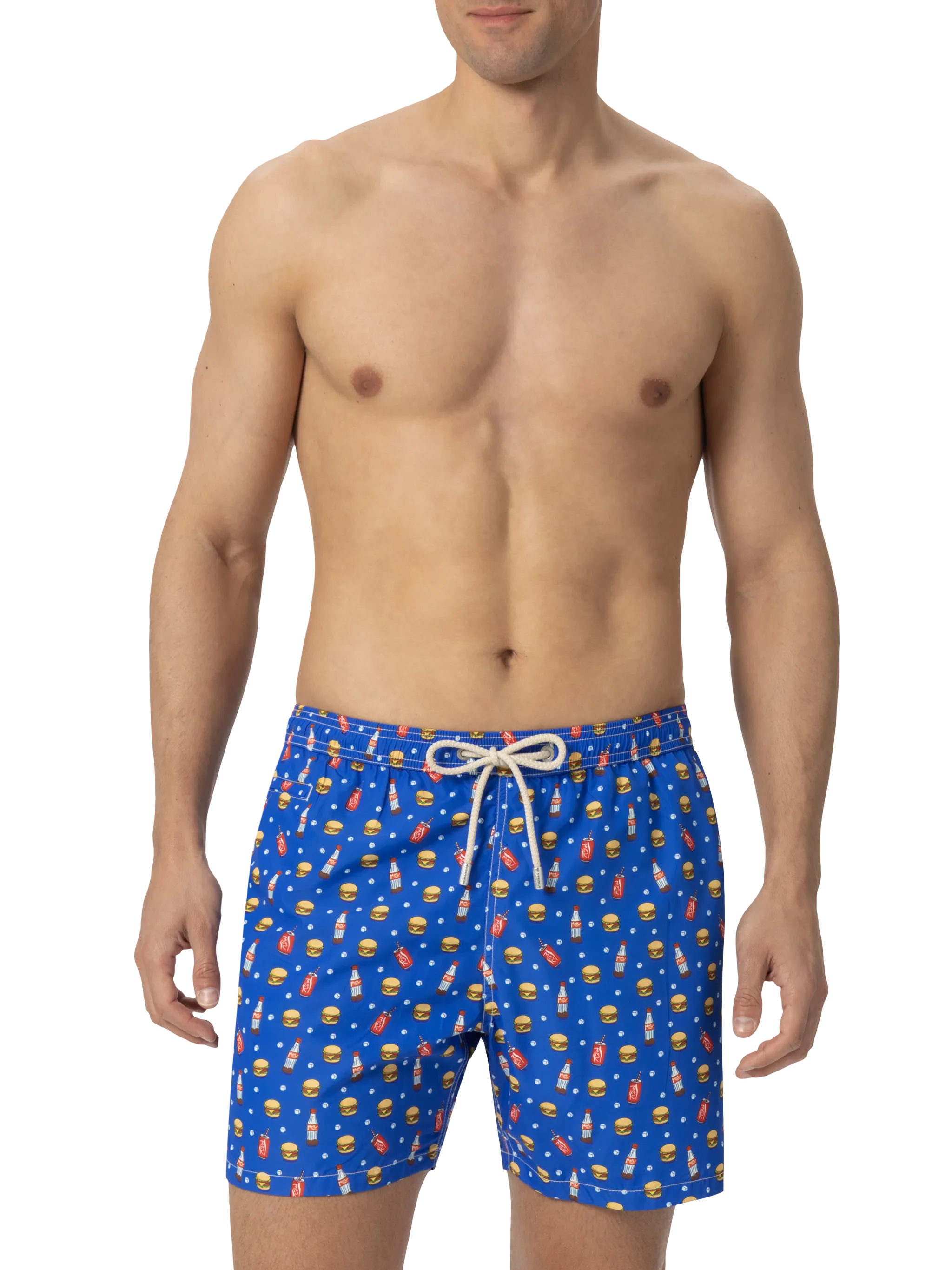 Traje de baño ligero de tejido ligero con estampado de comida rápida.
