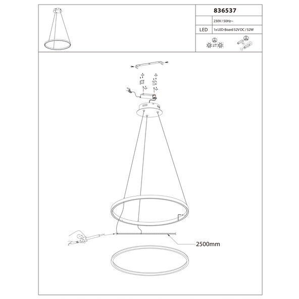 Κρεμαστό φωτιστικό LED Titus, Ø 80 cm, ανθρακί