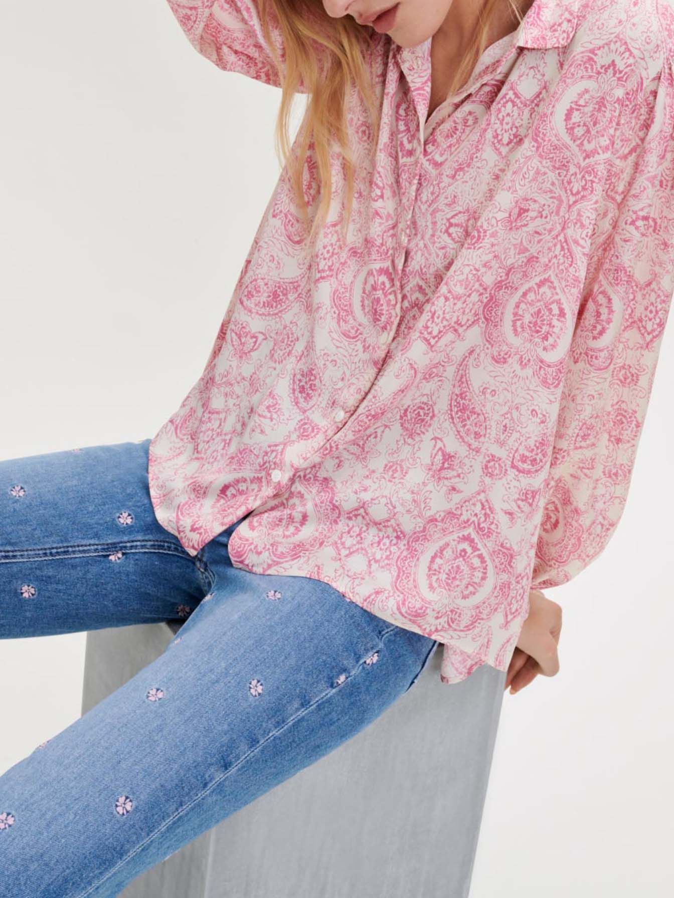 Luchtige blouse met paisleyprint - Cachemire rose