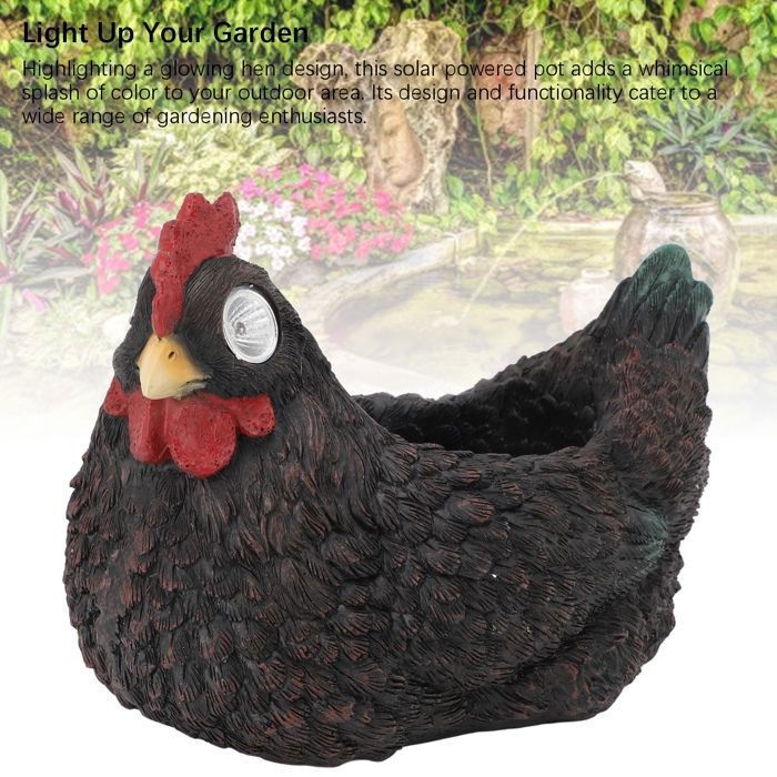 maceta con forma de gallina, de resina, con luz solar integrada, ideal para decoración de jardín, exterior e interior.