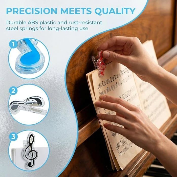 Set di 20 clip musicali per leggii, clip a forma di chiave di violino per spartiti, clip per libri