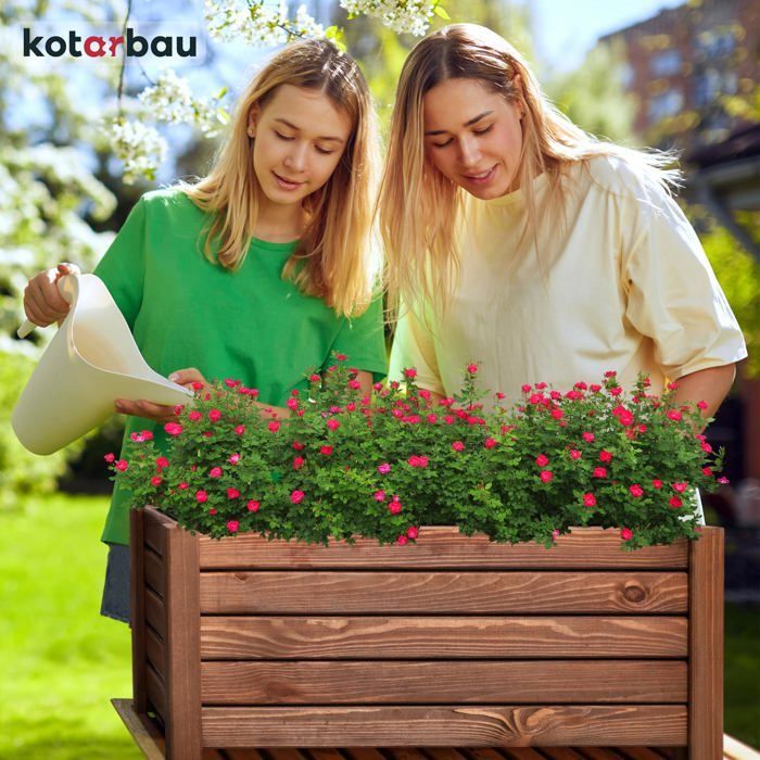 KOTARBAU Blumentopf aus Holz – 60 x 33 x 25 cm – Pflanzgefäß aus verkohlter Kiefer – Garten, Terrasse, Balkon – Braun