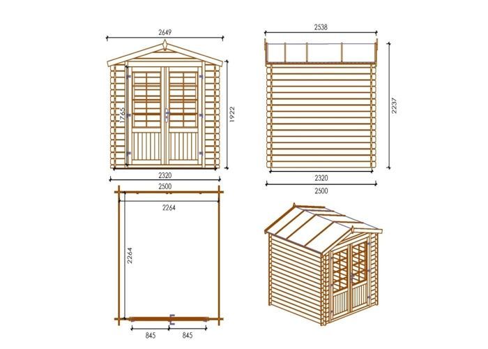 Casetta da giardino in legno - 6,25 m² - 2,50x2,50 m - Spessore 28 mm - Colore: naturale - DOM521