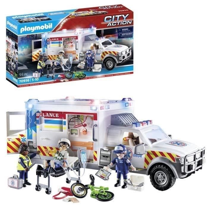 PLAYMOBIL 70936 Amerikanischer Krankenwagen mit Sanitätern und Verletztem, Stadtgeschehen, Die Sanitäter