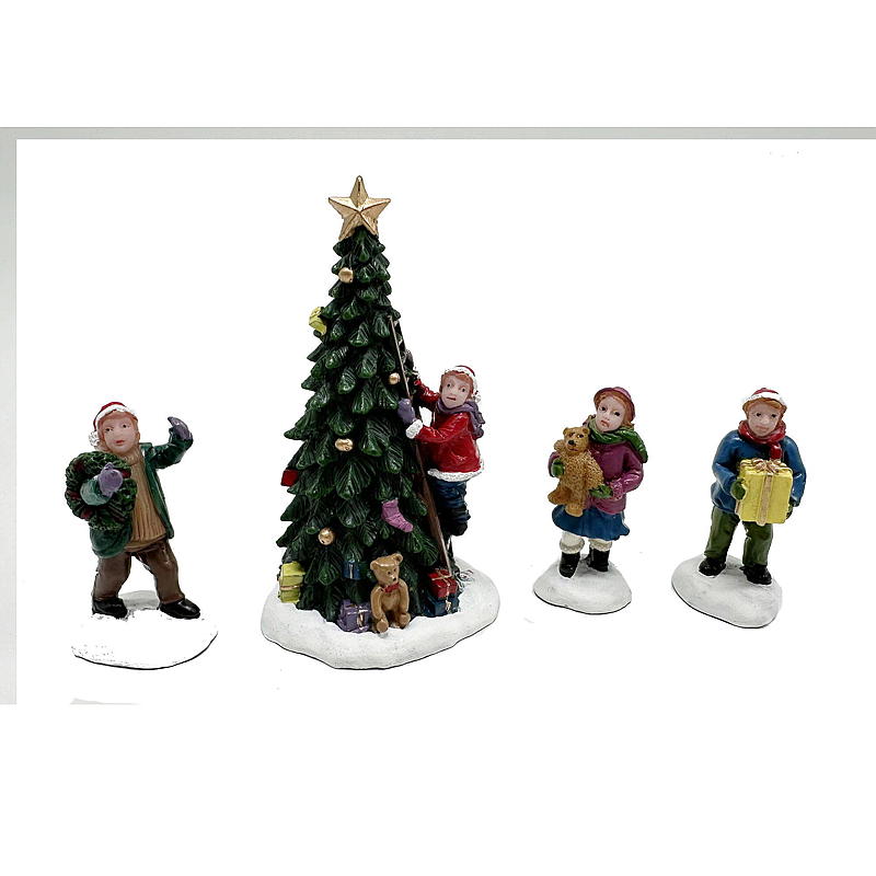 Hem Julby 5 st. figurer, julgran med barn