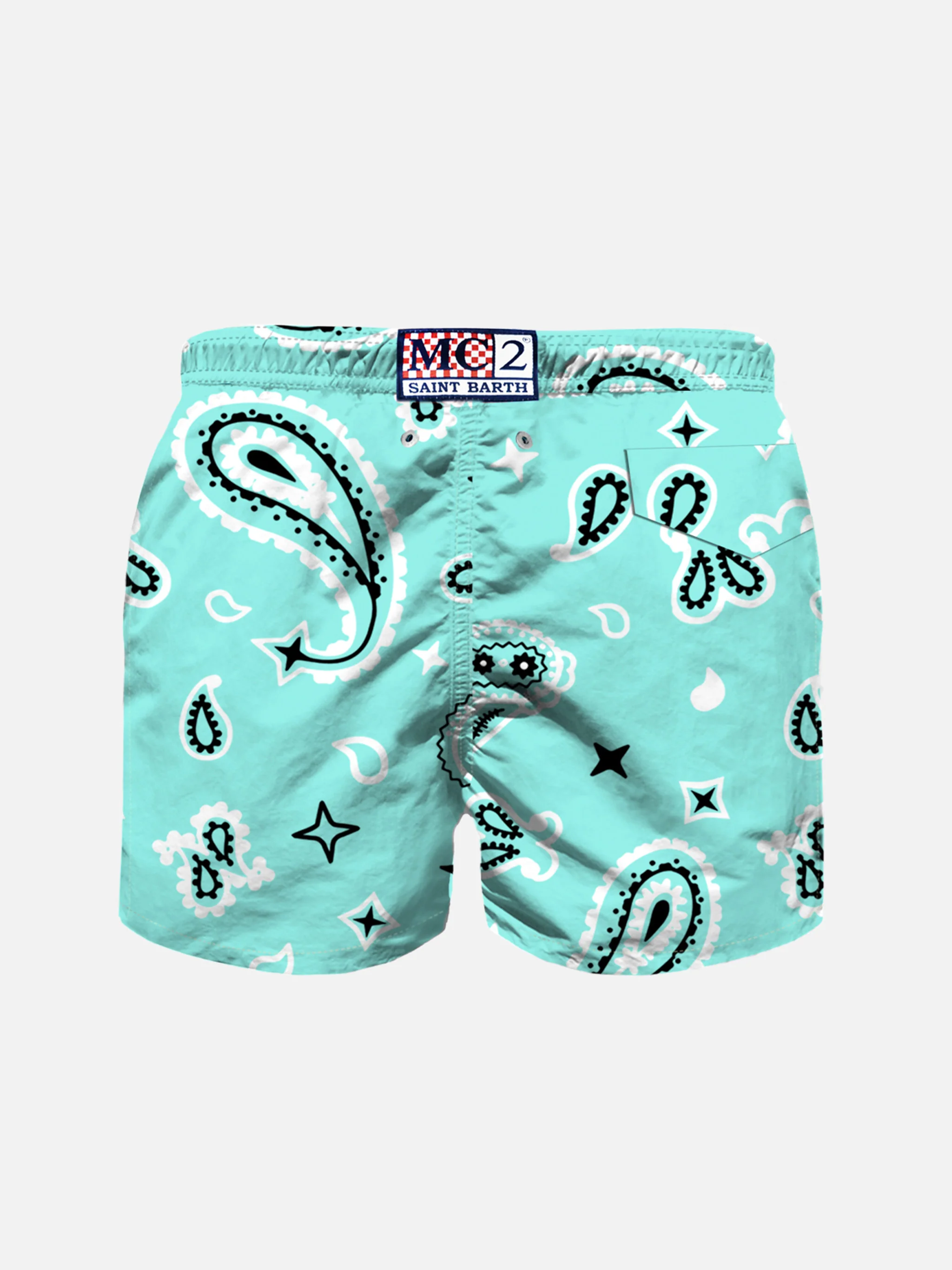 Hellgrüne Jungenbadehose mit Bandana-Muster