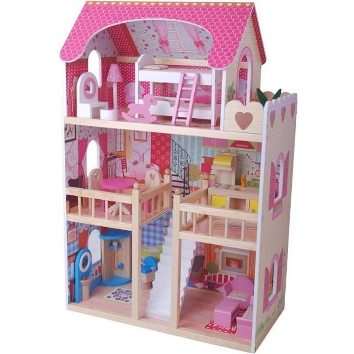 Houten woonvilla-poppenhuis met meubels