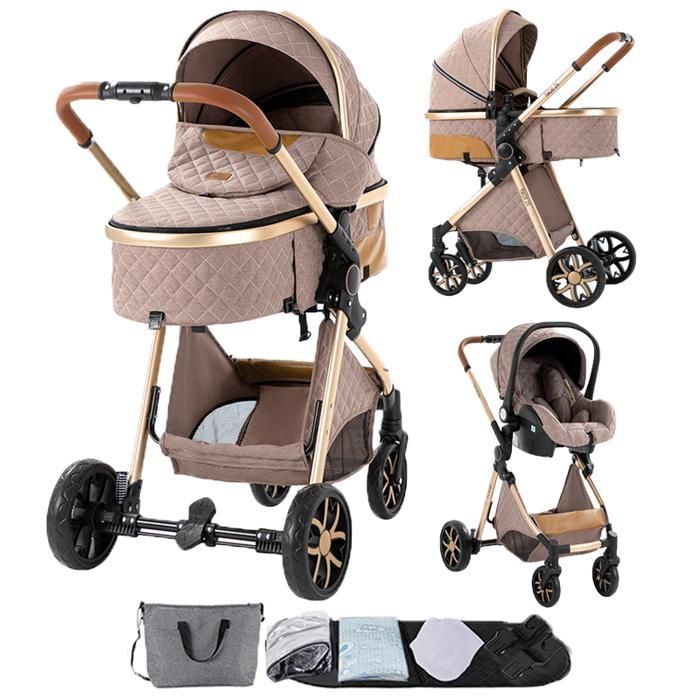 Passeggino Magic ZC 3 in 1, combinazione passeggino fino a 15 kg, 0-3 anni, con borsa, chiusura con un clic, freno a pedale, colore kaki.