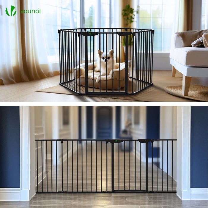VOUNOT® Barrière de sécurité pliable pré-assemblée 3.75M - 6 Panneaux - Grille de protection cheminée en métal noir