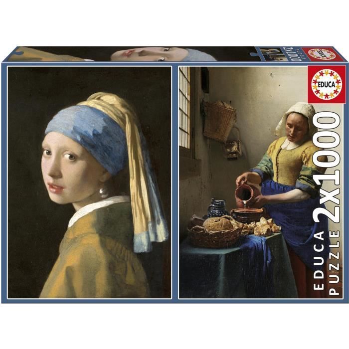 Puzzle - EDUCA - La Jeune Fille à la Perle + La Laitière, Johannes Vermeer - 2x1000 pièces