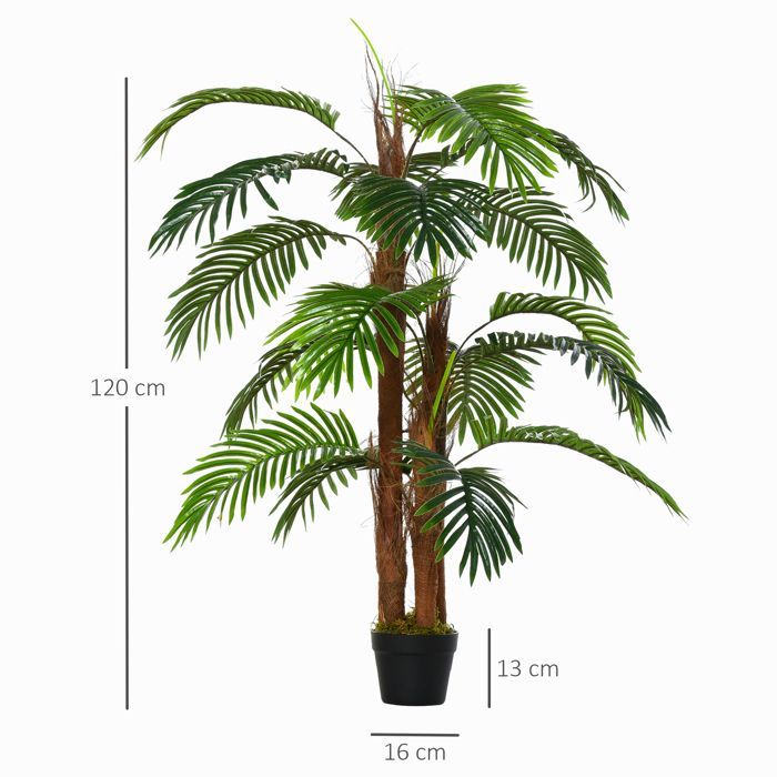 Palmera artificial - Outsunny - 1,2 m de altura, tronco, ramas, líquenes y hojas realistas - plástico - 1,2 m