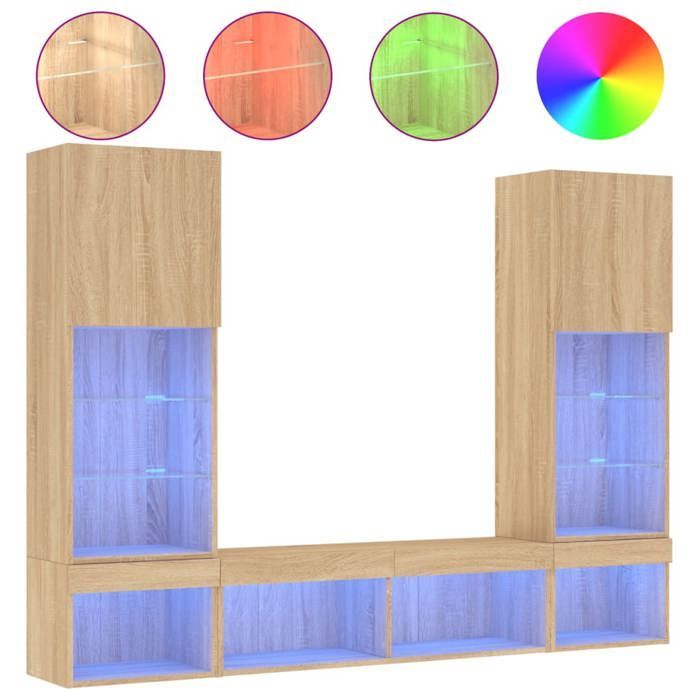 vidaXL TV-seinätasot LED-valoilla 5 kpl Sonoma-tammi keinopuu 3216692