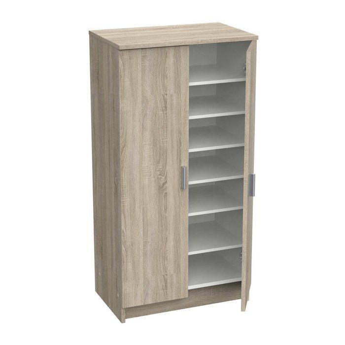 Armario multifuncional DMORA - 2 puertas, 6 estantes - Roble