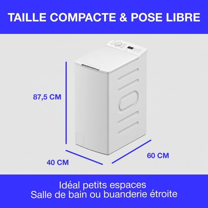 Lave-linge top - CONTINENTAL EDISON CELL712TW - 7 kg - Induction - 40 cm - 1200 trs/min - Blanc