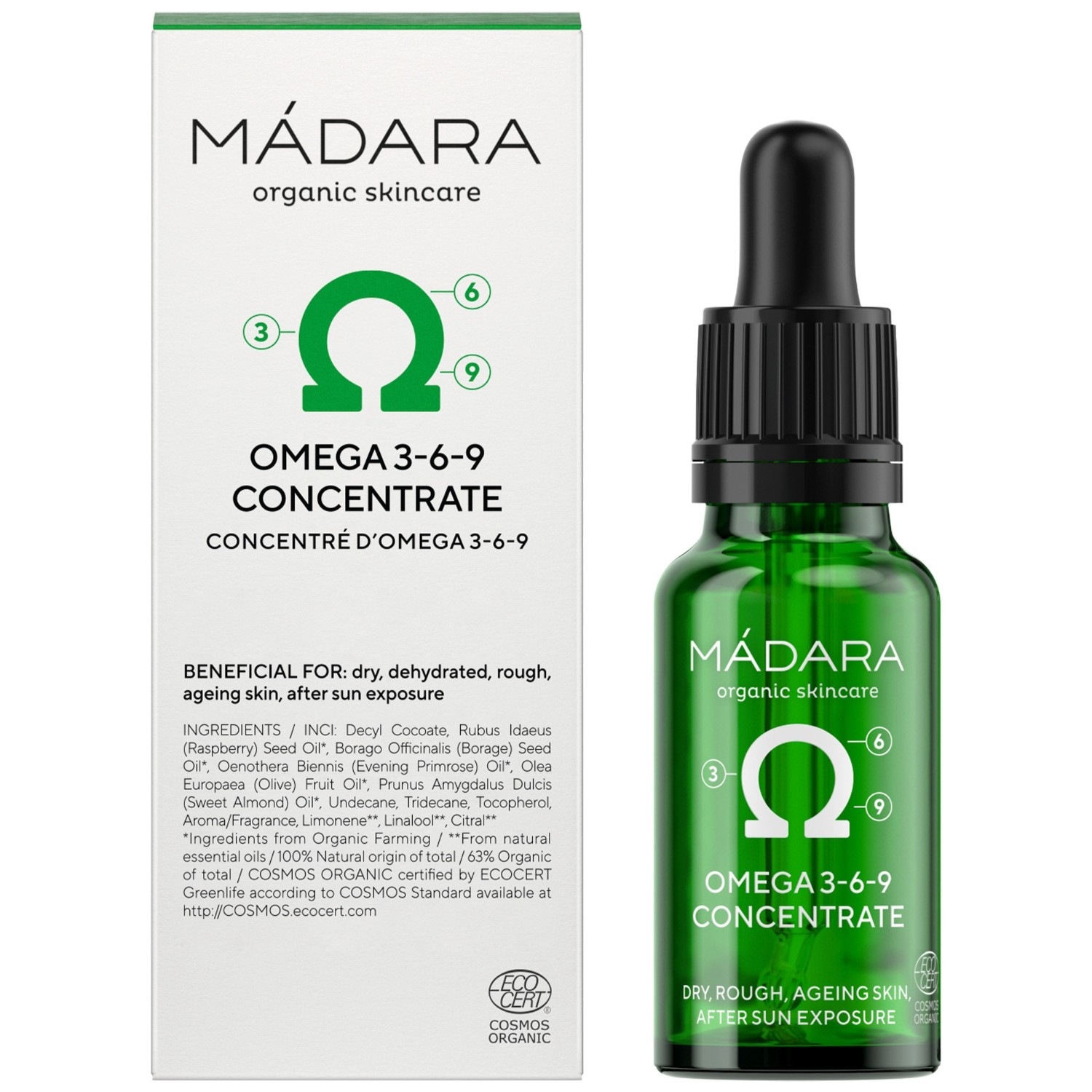 Sérum hidratante MÁDARA con ingredientes activos individuales (Omega 3-6-10) – 17,5 ml