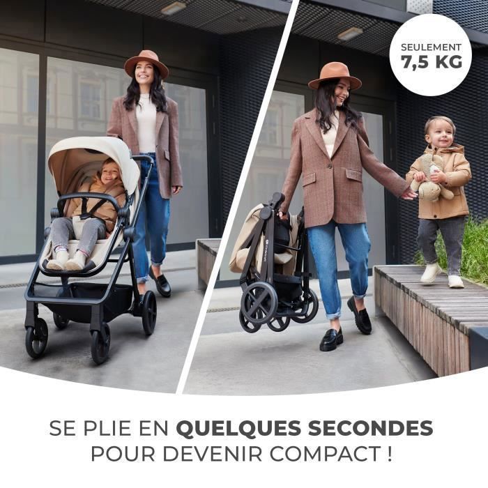 Poussette 3 en 1 Combinée Kinderkraft NEWLY, avec Siège auto I-size, Système de voyage, Légère 7,5 kg, Plie, Gris