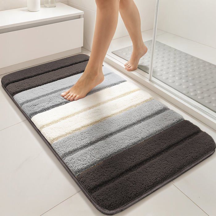 Juego de 2 alfombrillas de baño antideslizantes de microfibra VOUNOT® con estampado degradado, 50x80cm, gris.