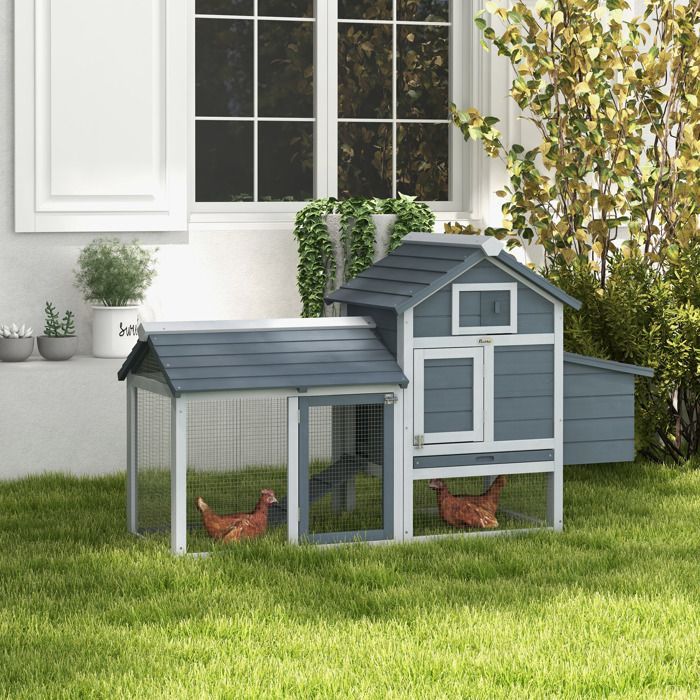 PawHut - poulailler - Bois de sapin - 150.5x54x87cm - Gris