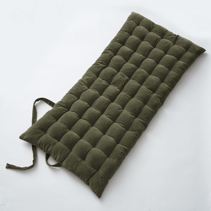 Colchón de suelo de 60 x 120 cm, terciopelo de algodón César, color caqui y tomillo.