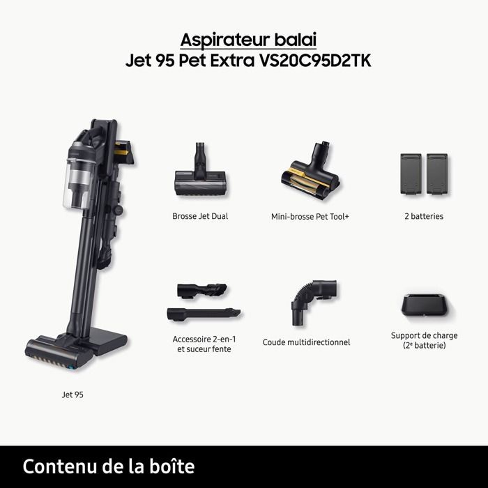Aspirapolvere senza fili Samsung Jet 95 Pet Extra nero con 2 batterie VS20C95D2TK