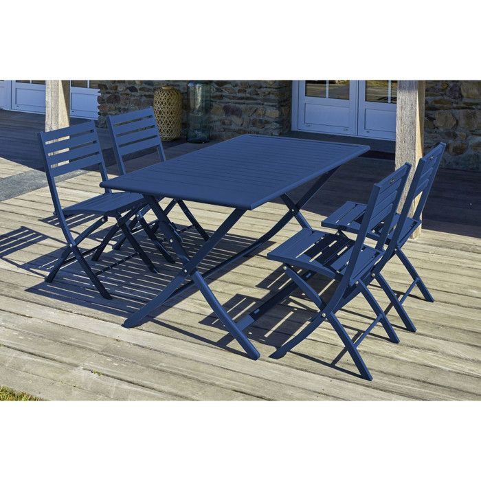 Aluminium tuinset voor 4 personen - Marineblauw