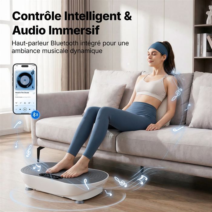 Pedana vibrante MERACH PRO con telecomando - 99 livelli - Altoparlanti integrati/Bluetooth - Modalità manuale/automatica - Grigio