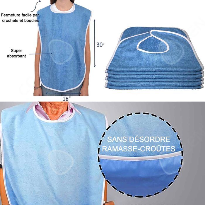 Baberos para adultos, paquete de 5 unidades, 30x18cm, para comer, baberos lavables para adultos, protectores de ropa de tela de rizo.