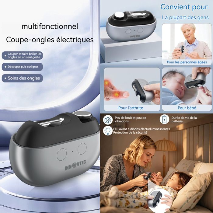 Electric nail clipper - INNOVTEC - 2 in 1 with integrated LED light - 500mAh battery - Type-C charging