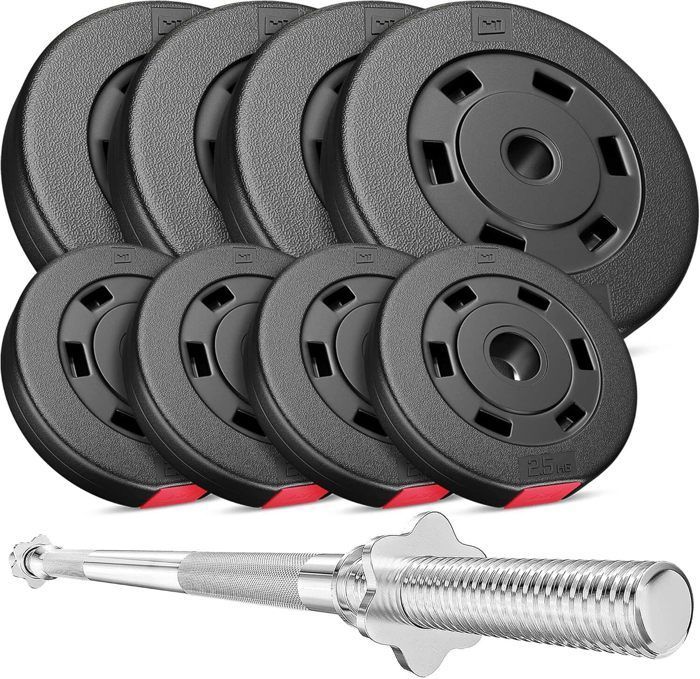 Hop-Sport 39kg Dumbbell Set with 167cm Barbell and Weight Plates for Strength Training (4 x 5kg, 4 x 2.5kg)