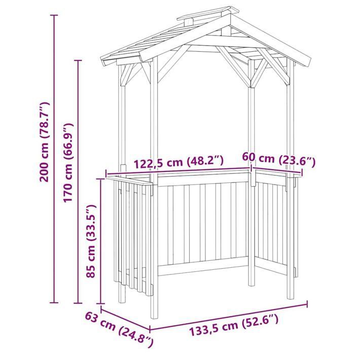 Abri hexagonal en bois pour jardin - vidaXL - Marron clair - Pin imprégné - 133.5x63x200 cm - Protection UV
