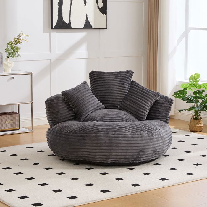 Bequemer Sitzsack mit drei Kissen, 108 x 108 x 52 cm. Gemütliches Sofa für Wohn- oder Schlafzimmer. Sessel. Cord. Dunkelgrau.