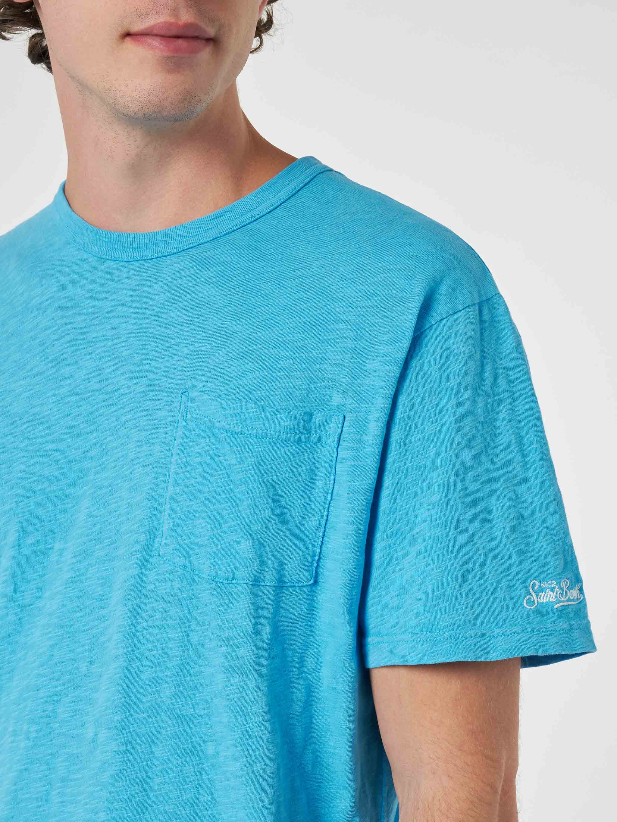 President heren T-shirt van blauw katoen met vlammenmotief en borduurwerk.