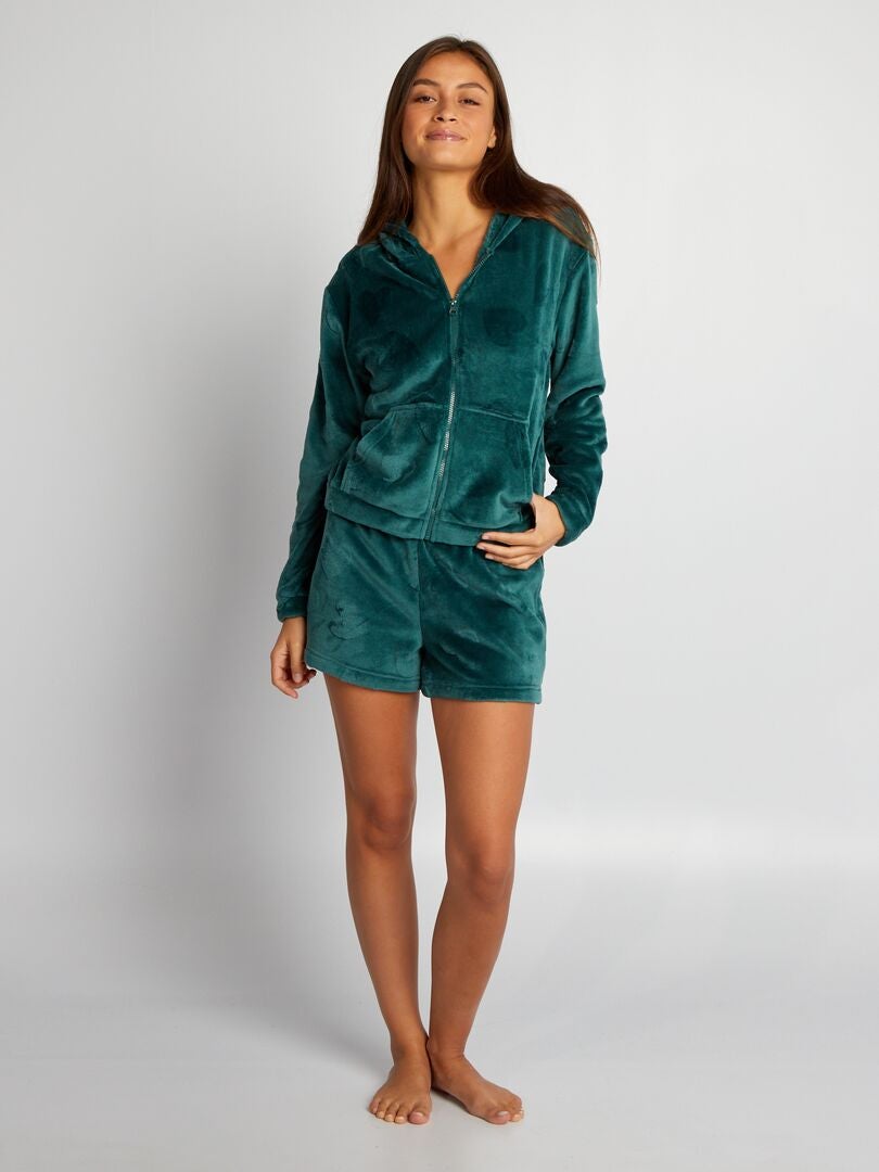 Bluza polarowa Homewear z zamkiem błyskawicznym - ZIELONA
