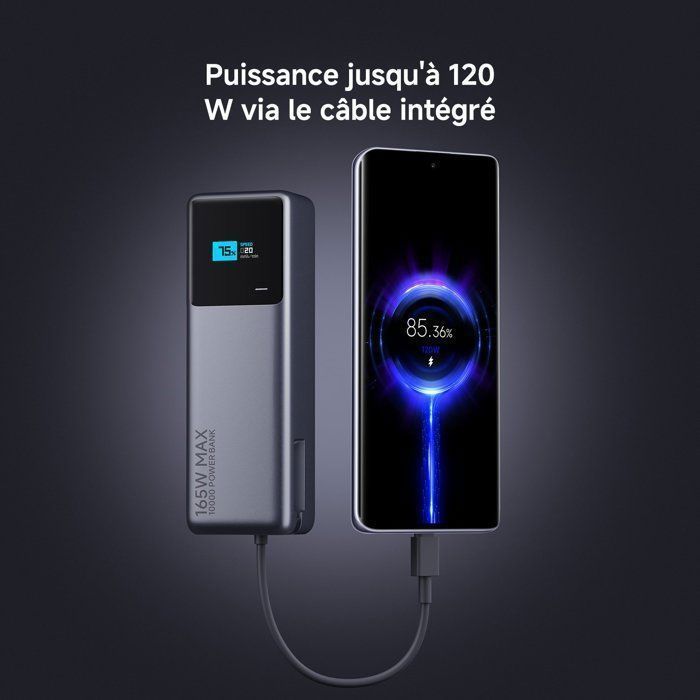 Power Bank - Xiaomi 165W Power Bank 10000mAh (Câble Intégré)- Double Port USB - Charge rapide - Charge de l'ordinateur